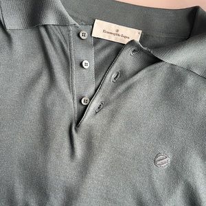 Ermenegildo Zenga 100% Silk Slate-Blue Polo Shirt Sz Small